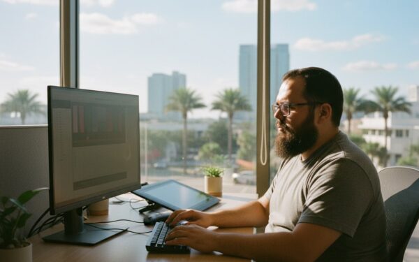 Jonathan Alonso working in home office