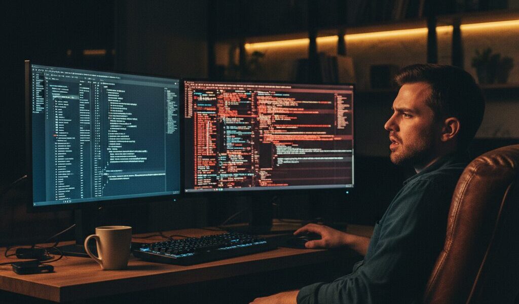 Developer working on LLM prompt engineering in production environment