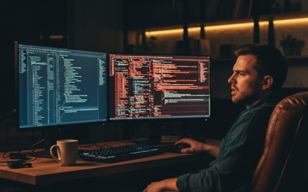 Developer working on LLM prompt engineering in production environment