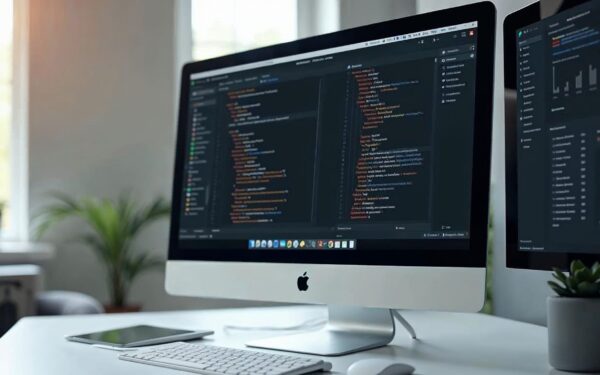A clean, modern computer monitor displaying a code editor with JavaScript syntax highlighted in dark