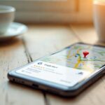 A close-up of a smartphone screen displaying a Google Maps business listing with star ratings and re