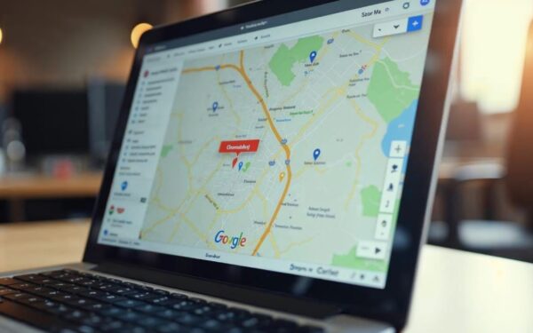 A close-up of a laptop screen showing a Google Maps interface with a business listing marked as unav