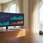A clean, modern analytics dashboard displayed on a large monitor showing organic traffic growth char