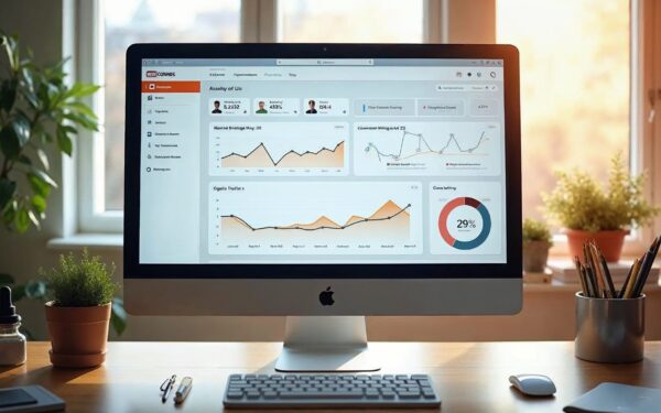 A clean, modern e-commerce dashboard displayed on a desktop monitor showing WooCommerce product list